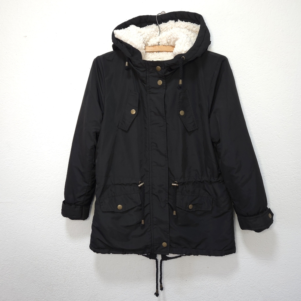 Juniors Cooper Key Cinch Fleece Winter Girl Black Hoodie Jacket Size XL